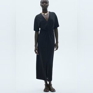 Women’s Black Twist-Front Midi Dress